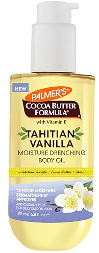 Palmer's Cocoa Butter Formula Body Oil, Moisture Drenching Tahitian Vanilla, 6.5 Oz, 72Hr Hydration with Shea Butter & Vitamin E for Softer Skin, Protects & Soothes Dryness, Dermatologist Approved