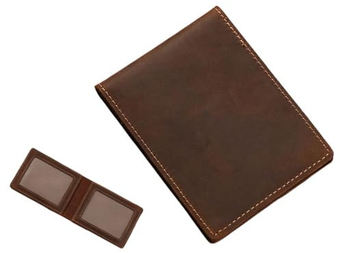 Ddujbtp Porte-cartes vintage à deux volets pour homme en cuir synthétique avec fente pour permis de conduire pour organiseur de cartes de navetteurs, Horizontal 2 cartes, Organiseur de sac