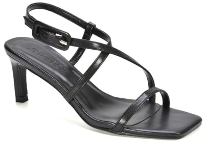 ESSEX GLAM Women's Low Stiletto Heel Sandals Ladies Square Toe with Adjustable Strap Synthetic Leather Shoes Size 3-8