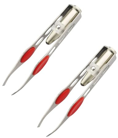 2 pinzas plateadas con luz LED para depilación, herramienta de maquillaje para cejas, pestañas, recortadora redonda, recortadora de pestañas, herramientas para cejas, pinzas de cabello, encarnadas
