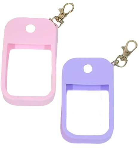 fKiZanthene 2 custodie in silicone per Touchland disinfettante spray per le mani, accessorio da viaggio con foro per appenderlo, supporto portatile compatibile con Touchland da 0,5 ml (rosa e viola)