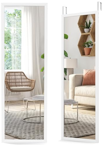 FANTASK groß Wandspiegel, Türspiegell mit höhenverstellbaren Hängehaken, Hängespiegel, Spiegel für Schlafzimmer Wohnzimmer, 107x36,5cm (Weiß)