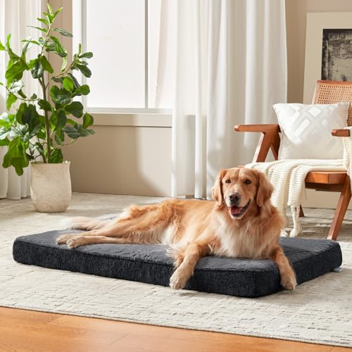JOEJOY Panier Chien Grande Taille Orthopedique XL, Coussin Chien Lavable en Machine, Tissu Peluche Doux, Base antidérapante, Tapist Chien Matelas Lit Anti-Stress, 104x69x9.5cm, Gris