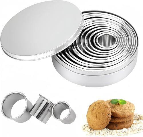 QHFlashbuy Round Biscuit Cutters,12 Pcs Round Cookie Cutters,Stainless Steel Ring Cookie Cutter,Pastry Cutter for Baking Dough Pastry Donut Fondant DIY Cake