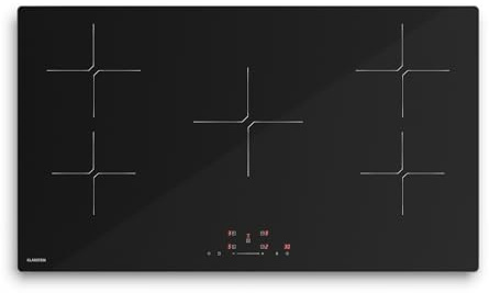 Klarstein PowerGlide Induktionskochfeld - 90cm, 5 Zonen, 9800W Boost, Touch-Slider, Timer, Kindersicherung, Glaskeramik, Restwärmeanzeige, Kochfeld Induktion, Schwarz