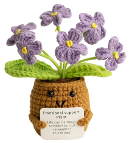 Wvbzf Positive Crochet Animals, Crochet Plant, Plush Flower Pot Emotional Support Crochet, Cute Mini Crochet Positive Animals for Friend Family Classmate Girlfriend (Purple)