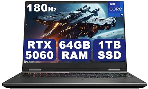 GUOM 24 Cores 14th Gen Intel Core i9-14900HX Gaming Laptop, 64GB DDR5 RAM, 1TB PCIe4 NVMe SSD, GeForce RTX 5060 8GB GDDR7 GPU, 16 Ultra HD Display 16:10 2.5K 180Hz, Wi-Fi 6, RGB Backlit, Win11 Pro