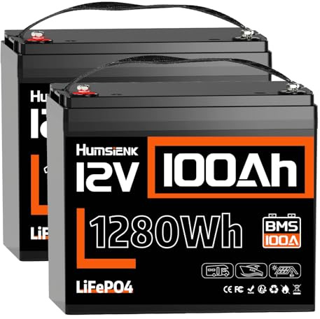 Humsienk Batteria Litio 12V 100Ah ×2, Batteria LiFePO4 24V 100Ah con BMS 100A e Protezione a Bassa Temperatura, 15000 ciclo profondo, 2560Wh di energia per Camper, Yacht, Sistema solare e off-grid