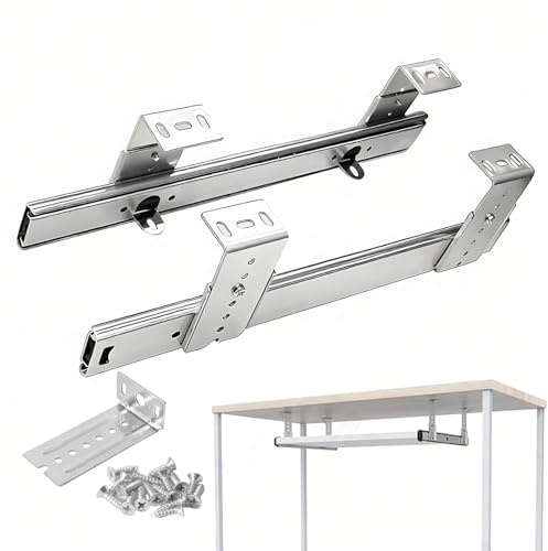 ESOYAWE 1 Pair Keyboard Shelf Runners Adjustable Under Desk Computer Slides, Heavy Duty Metal 30 35 40cm Drawer Slides With Adjustable Height Bracket, Ball Bearing Extension Rails For Shelf(35cm)