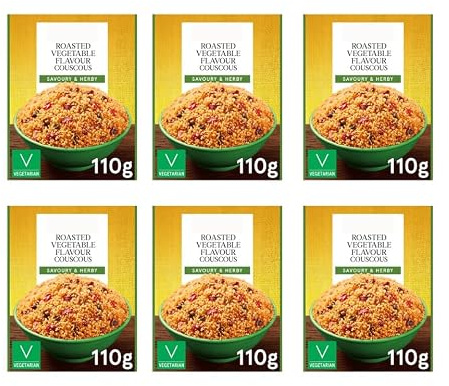 Roasted Vegetable Flavour Couscous, Pack of 6, with Roasted Peppers, Vegan, Just Add Water, Savoury and Herby, 250g