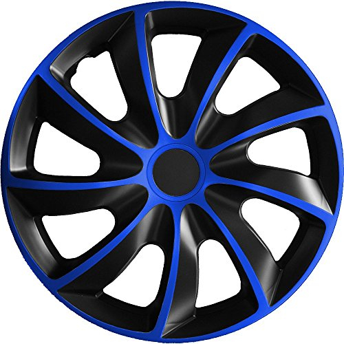 Autoteppich Stylers (Farbe und Größe wählbar) 14 Zoll Radkappen Quad Bicolor (Schwarz-Blau) passend für Fast alle Fahrzeugtypen – universell