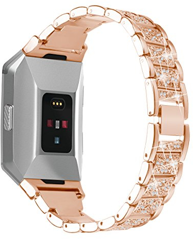 aczer-y Fitbit Ionic Band Metall Zubehör klein, groß, Edelstahl Ersatz-Band mit Klappschließe Gurt für Fitbit Ionic Smart Watch Bands Armband Damen Herren, B-rose gold