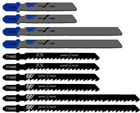 Lame per seghetto alternativo, CESFONJER 10 pezzi set di lame con tubo di stoccaggio, lama per seghetto alternativo per taglio ottimizzata per taglio di metallo, legno, PVC e plastica