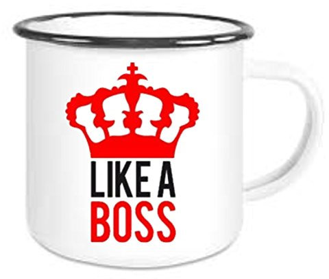 Crealuxe Emaille Tasse Like a boss - Kaffeetasse mit Motiv, Campingtasse, bedruckte Emailletasse mit Wunschtext