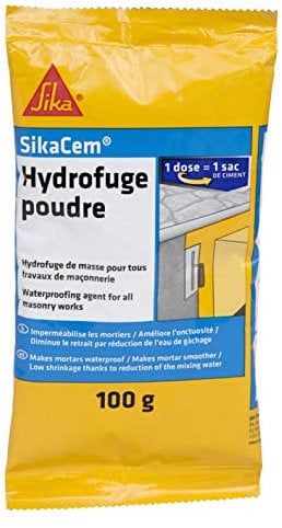 SIKA - Hydrofuge en poudre pour mortier - SikaCem Beige - Imperméabilisation des murs et façades - Diminue le retrait par réduction de l'eau de gâchage - Améliore l'onctuosité - 100gr