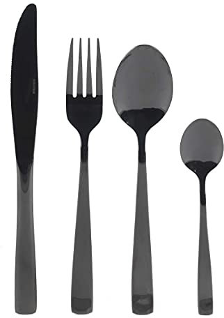Salter COMBO-4115 Black Cutlery Set – 32 Piece Regal Plated Stainless Steel Tableware, Flatware Service for 8 People, Silverware Knife & Fork Dinner Set, Knives/Forks/Spoons, For Home/Party/Restaurant