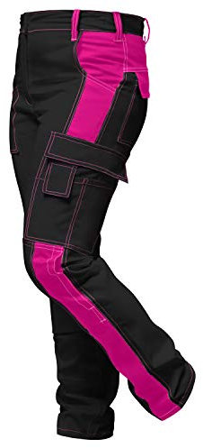 strongAnt Damen Arbeitshose komplett Stretch für Frauen Bundhose mit Kniepolstertaschen - Schwarz-Pink. Größe: 50