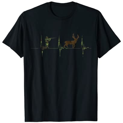 Camouflage Reh Hirsch Jäger Herzschlag EKG Puls Jagd Saison T-Shirt