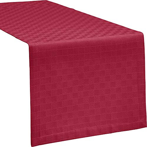 Erwin Müller Tischwäsche, Tischläufer Jacquard Karo, Paderborn Rubin Größe 40x130 cm - fleckabweisend, schmutzunempfindlich und leicht zu reinigen (weitere Farben, Größen)