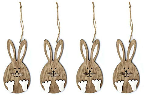 DARO DEKO Holz Hänger Oster-Hase 25cm braun-weiß 4 Stück
