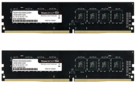 TEAMGROUP Elite DDR4 32GB Kit (2 x 16GB) 3200MHz (PC4-25600) CL22 Unbuffered Non-ECC 1.2V UDIMM 288 Pin PC Computer Desktop Memoria RAM Upgrade - TED432G3200C22DC01