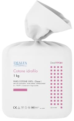 DEALFA Cotone Idrofilo QUALITA' ORO con Taglio ZIG ZAG - 100% Puro Cotone - Alta Assorbenza - Ideale per Pelli Sensibili - Monouso - Confezione da 1 Kg