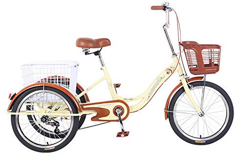 JHKGY Erwachsenes Trike,Dreirad Cruiser Bike, 26 Zoll Adult Trikes Mit Korb,Dreiradpedalwagen Frachtfahrrad,Zum Einkaufen Mit Vollständig Zusammengebauten Werkzeugen,Beige