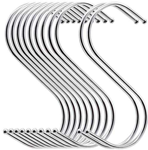 MgcTolBox 20PCS S Hooks，Premium Stainless Steel Metal Hanging Hooks Multifunction,Heavy-Duty Hangers for Kitchen Office Bathroom Bedroom (Silver, Large)