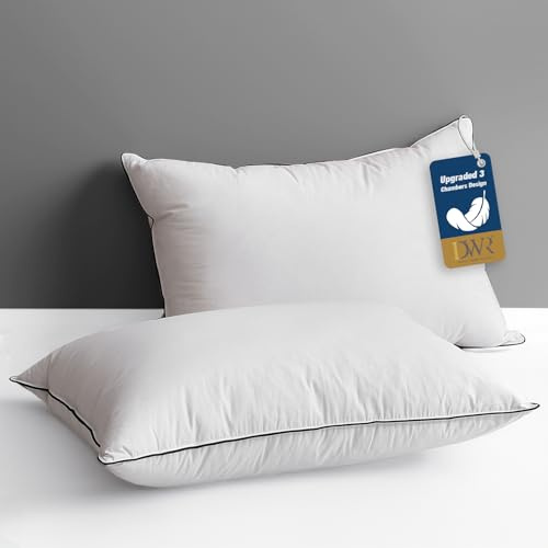 DWR Goose Feather Down Core Pillow Surrounded by Polyester 2 Pack, 100% Organic Cotton Covered, Medium Support, King Size Bed Pillow Inserts(20x36, Set of 2)