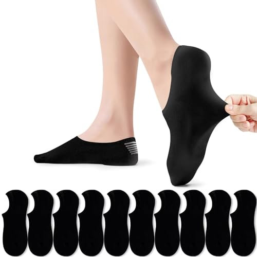 PAUNEW Chaussette Basse pour Femme Noir Invisible Socquette en Coton Antiglisse des Décontractées homme 35-38 10 Paires