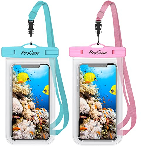 ProCase [2 Pezzi Custodia Impermeabile Smartphone[30M/IPX8], Cover Subacquea per iPhone 17/16/15/14/13/12/11 Air Pro Max Mini XR XS SE, Galaxy A25/A54/A15/S23/S24, Xiaomi Redmi, Huawei Fino a 7,0