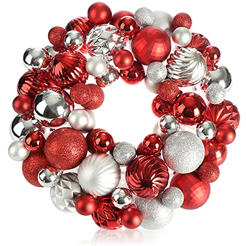 com-four® Türkranz Weihnachten - Adventskranz mit verschiedenen Christbaumkugeln in schönen Farben Ø ca. 32 cm - toll glänzende Weihnachtsdeko - Tischkranz