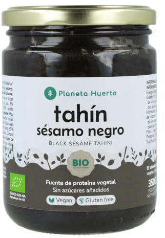 PLANETA HUERTO | Tahín de Sésamo Negro Ecológico 350 g - Crema de Sésamo 100% Natural - 50% Sésamo Negro + 50% Integral - Vegano, Sin Gluten y Sin Azúcares Añadidos - Alto en Fibra