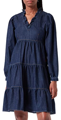 Love Moschino Damen Long Sleeves in Light 100% Cotton Denim with V Neck Dress, Dark Blue Denim, 42 EU