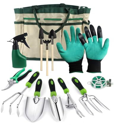 MOXTOYU 13 Pièces Ensemble d'Outils de Jardinage en Acier Inoxydable, avec poignées en Plastique antidérapantes, adaptées aux travaux de Jardinage intensifs, Convient aux Hommes et aux Femmes