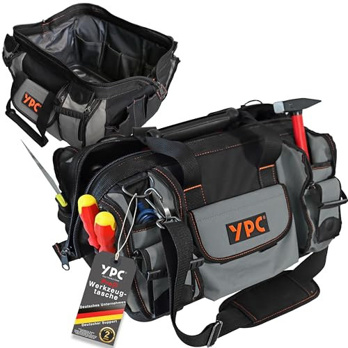 YPC Profi Werkzeugtasche leer XXL – 42x30x25cm große Tasche mit stabilem Boden, Wasserfest, Tragegriff & verstellbarer Schultergurt, Arbeitstasche, Reisetasche, Tool Bag für Werkzeug – 20 kg Tragkraft