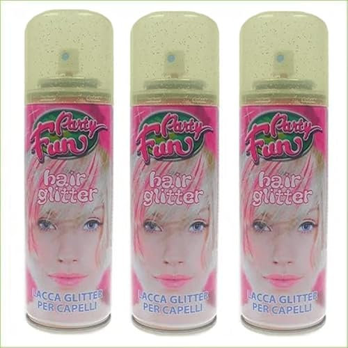 Virsus 3 bombolette Spray da 100 ml di Glitter Gold temporaneo per Capelli, colora i Tuoi Capelli con Brillantini dorati per Feste Party e Eventi per Bambini e Adulti lacca glitterata Oro