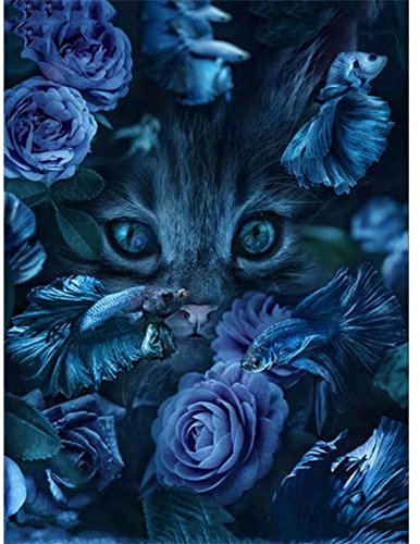 DIY 5D Diamant Malerei Vollbohrer Kit, Blue Cat Tier 50x70cm 5D Diamond Painting Set,Malen nach Zahlen Diamant,Diamond Painting Bilder für Erwachsene Kinder,Handarbeit Basteln Wand Decor