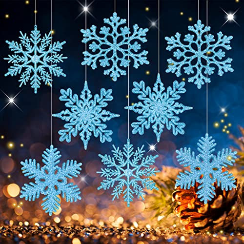 MIAHART 40 Stück Blaue Schneeflocken-Ornamente, 4 Zoll, Blauer Kunststoff, glitzernde Schneeflocken-Ornamente für Christbaumschmuck, Winter, Hochzeit, Weihnachtsfeier, Zubehör