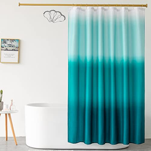 DKLFYDBG Textil Duschvorhang Türkisfarben Blaugrün 180x200 Anti-Schimmel Stoff Badevorhang mit Stahl Haken Waschbar Abstrakt Ombré Duschvorhänge für Badezimmer Badewanne Wasserdicht (180 x 200 cm)