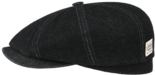 Stetson Hatteras Robust Denim Flatcap - Einfarbige Schirmmütze - Ballonmütze mit Rinsed-Waschung - Herren - Frühjahr/Sommer/Herbst/Winter schwarz M (56-57 cm)