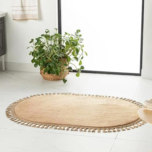 English Home Washable Area Rugs, Runner Rug with Non Slip Backing, Stain Resistant, Foldable, Boho Machine Washable Carpet Mat for Kitchen, Bathroom, Bedroom or Living Room, Carpet 80x120 cm, Beige