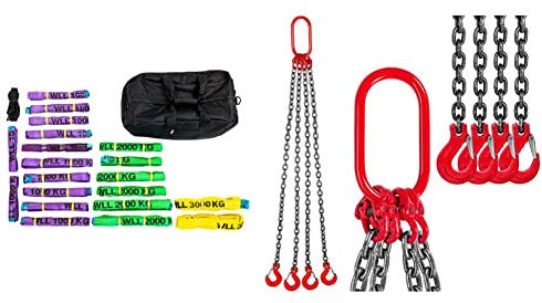Dolezych Rundschlingen-Set 1000-3000 kg Tragfähigkeit, 20-teilig - Violett/Grün/Gelb & Mophorn Kettengehänge Anschlagkette 2M 4 Strang Hohe Festigkeit Kette (2M 4 Strang)