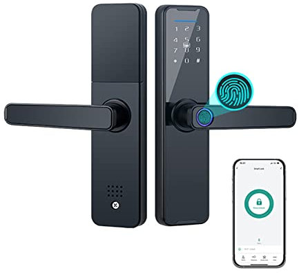 Kavolet Fingerabdruck Türschloss, Tuya Smart Lock, Fingerabdruckschloss, Tastatur Türschloss mit Griff, Elektronisches Riegel-Türschloss, biometrisches Fingerabdruck-Schloss Kompatibel mit Tuya APP