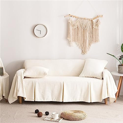 Homxi Couch Überzug 2 Sitzer Universal,180x200CM,Bezug Sofa Einfarbig Sofaüberwurf Leinen Baumwolle Sofa Handtuch Beige Weiß Sofabezug Sitzer