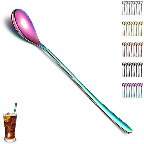 Evanda Regenbogen Latte Macchiato Löffel Set von 12 Stück, Titanium Plating Regenbogen Edelstahl Teelöffel, Rühren Bar Löffel, Kaffeelöffel, Eislöffel, Cocktail Löffel