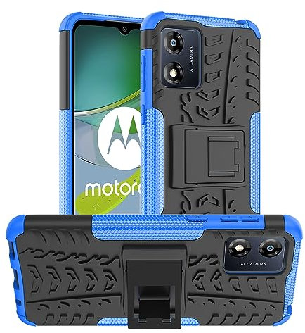 iCatchy for Motorola Moto E13 Case, Heavy Duty Hard Tough Dual Layer Hybrid Kickstand Shockproof Cover compatible with Motorola E13 Phone Case (Blue)