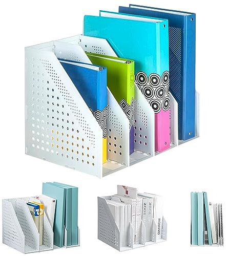 Porte - revues pliable A4, bureau porte - revues avec 4 compartiments, dossier magazine grande capacité (gris foncé)