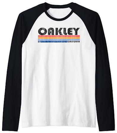 Retro Oakley T-Shirt Vintage 1980er Stil Oakley CA Raglan T-Shirt Schwarz Klein Unisex Erwachsene Retro-Enthusiasten Oakley-Fans Casual Raglanärmel T-Shirt