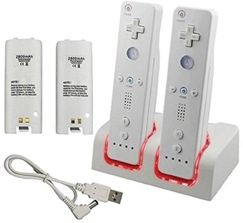 Pjp Electronics 2 Pack Rechargeable Battery for Wii Remote Controller, Charging Station Dock with 2 x 2800mAh Batteries